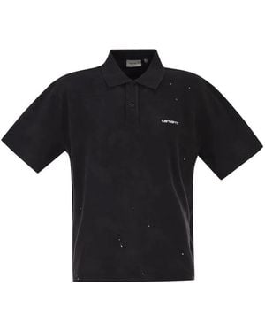 Carhartt Cotton Polo Shirt With Paint Splatter Details - Black