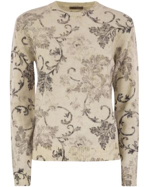 Herno Wool Sweater With Floral Pattern - Natural