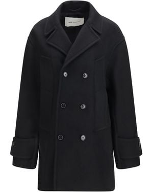 Ami Paris Virgin Wool Short Caban Coat - Black