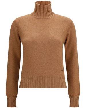 Ami Paris Ami De Coeur Roll-Neck Sweater - Brown
