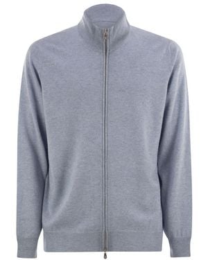 Brunello Cucinelli High-Necked Cashmere Cardigan With Zip - Gray