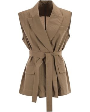 Brunello Cucinelli Techno Cotton Poplin Waistcoat With Belt And Pendant - Brown