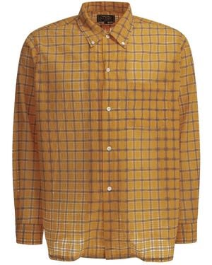 Beams Plus Open Db Nylon Airy Plaid Nylon Casual Shirt - Brown
