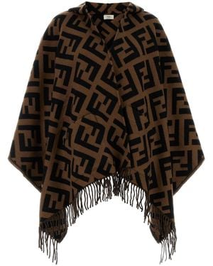 Fendi Embroidered Cashmere Cape - Black
