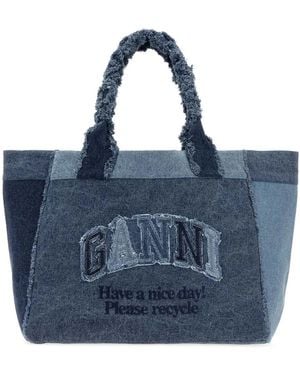 Ganni Medium Trapeze Shopper Denim - Blue