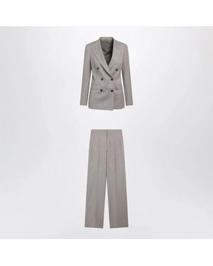 Tagliatore Double-Breasted Taupe Suit - White