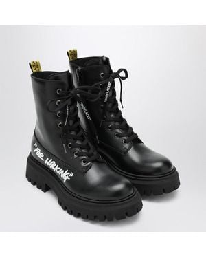 Off-White c/o Virgil Abloh Leather “For Walking” Combat Boots - Black
