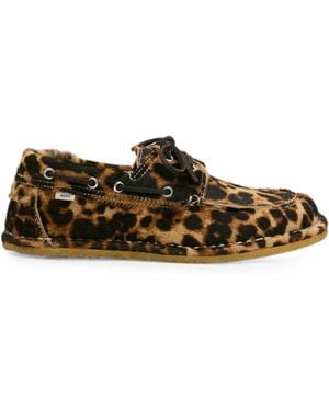 Ami Paris Leopard-Printed Cowhide-Leather Boat Shoes - Multicolour