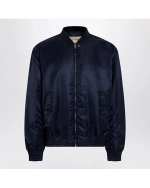 Valentino Shiny Zip-Up Bomber Jacket With Vlogo - Blue