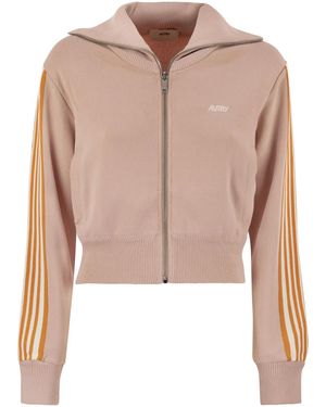 Autry Knitted Tennis-Style Zip Sweatshirt - Pink