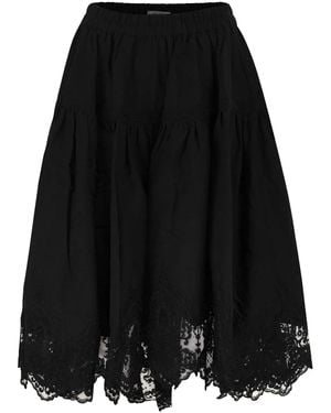 Maurizio Mykonos Linen And Rayon Midi Skirt With Embroidered Hem - Black