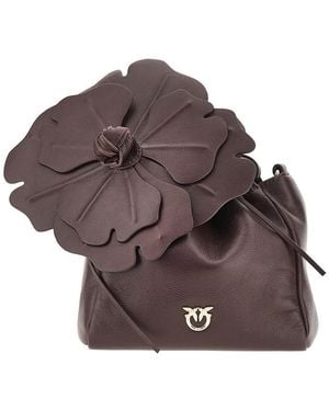 Pinko Nappa Leather Bucket Bag With Flower - Brown