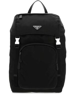 Prada Triangle-Logo Backpack - Black