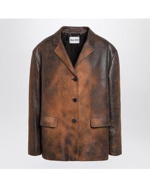 Miu Miu Cognac Waxed Suede Leather Jacket - Brown