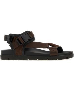 Prada Dark Fabric And Suede Sandals - Black