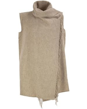 Fabiana Filippi Long Gilet With Integrated Scarf Collar - Natural