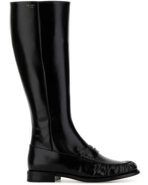 Prada Leather Loafers Boots - Black