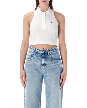 Lacoste Cropped Cotton Polo Top - Blue