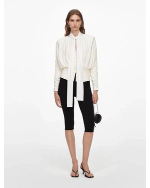 Self-Portrait Tie Neck Jersey Top - White