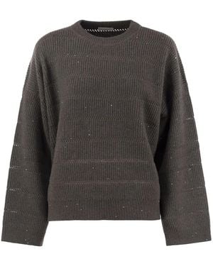 Brunello Cucinelli Cashmere And Wool Crew-Neck Jumper - Black