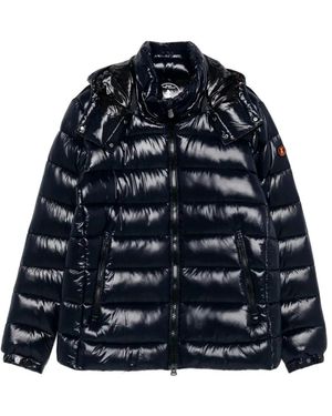 Save The Duck Florian Down Jacket With Lacquered Finish And Removable Hood - Blue
