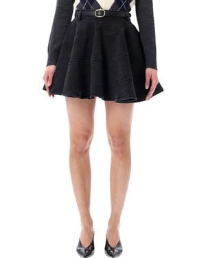 Self-Portrait Flared Denim Mini Skirt - Black