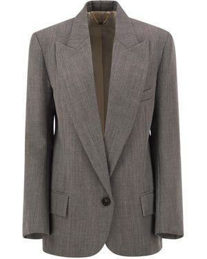 Elisabetta Franchi Single-Breasted Virgin Wool Blazer With Peak Lapels - Gray