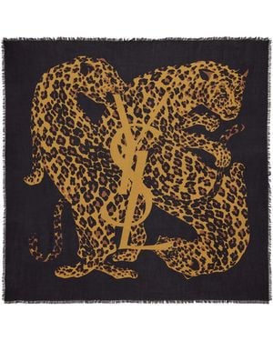 Saint Laurent Cassandre Leopard Square Scarf - Metallic