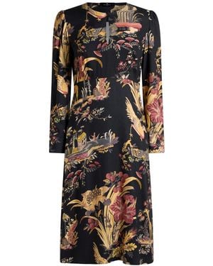 Etro Crepe Midi Dress With Flower And Animal Motif - Black