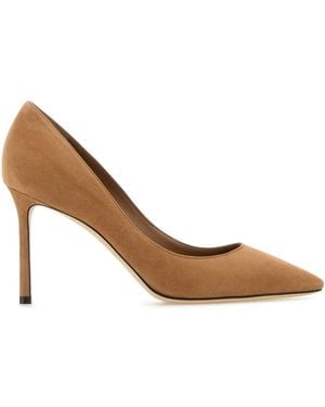 Jimmy Choo Cappuccino Suede Romy 85 Pumps - Brown
