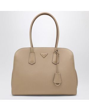 Prada Large Sandcolored Leather Shopping Bag - Natural