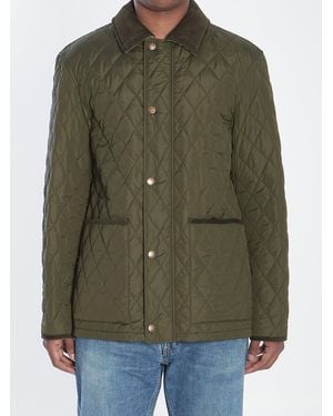 Burberry Quilted Jacket With Corduroy Collar - Green