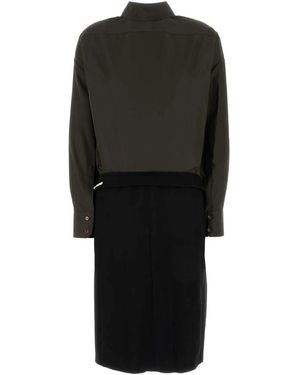 Maison Margiela Two-Tone Poplin And Wool Shirt Dress - Black