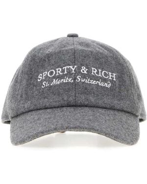 Sporty & Rich Sporty & Rich Signature Logo Wool Hat - Grey