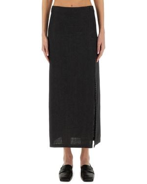 Alysi Linen Skirt With Slit - Black