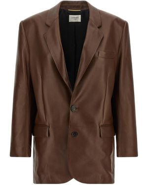 Saint Laurent Leather Blazer - Brown