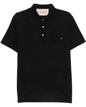 Valentino Vgold Cotton Polo Shirt - Black