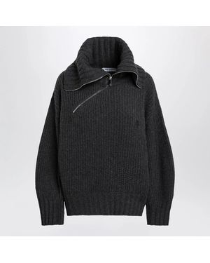 The Attico Dark Wool And Cashmere Jumper With Zip - Black