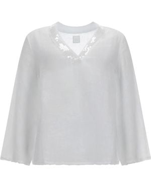 120% Lino Camicia Con Scollo A V - White