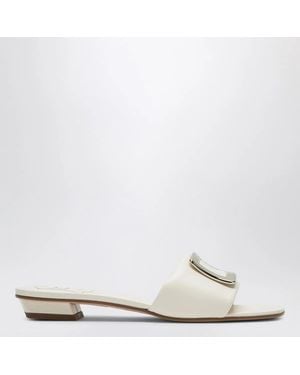 Roger Vivier Square Buckle Leather Slides - White