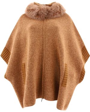 Giovi Cape With Fur Inserts - Brown