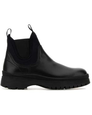 Prada Leather Ankle Boots - Black