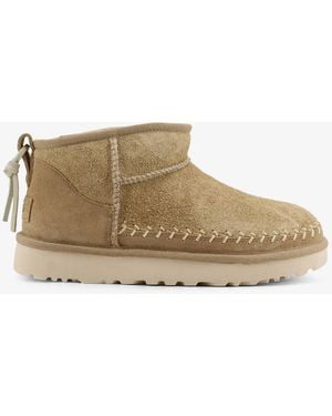 UGG W Classic Ultra Mini Biarritz Suede Ankle Boots - Natural