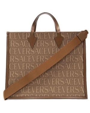 Versace Embroidered Canvas Allover Shopping Bag - Brown
