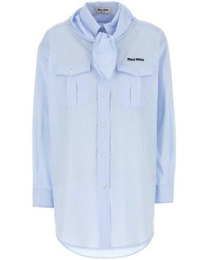 Miu Miu Embroidered Poplin Shirt - Blue