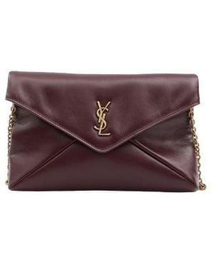 Saint Laurent Cassandre Leather Clutch - Purple