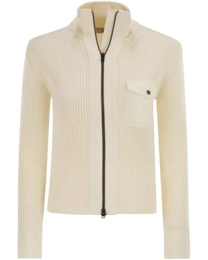 Herno Wool Ribbed Cardigan - Natural