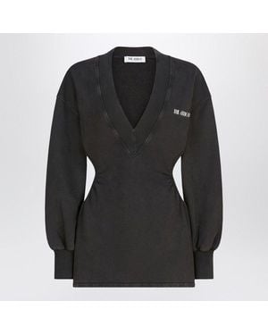 The Attico Washed-Effect Mini Dress With Logo - Black