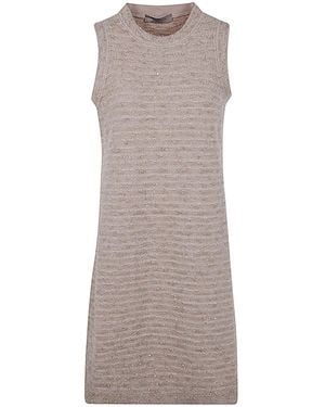 D.exterior Pattern Crystal Sleeveless Dress - Grey