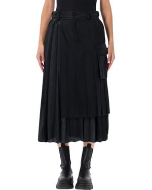 Sacai Pleated Midi Skirt - Black